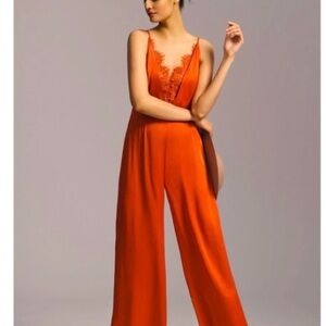 NWOT Anthropologie Orange Lace-Trim Jumpsuit